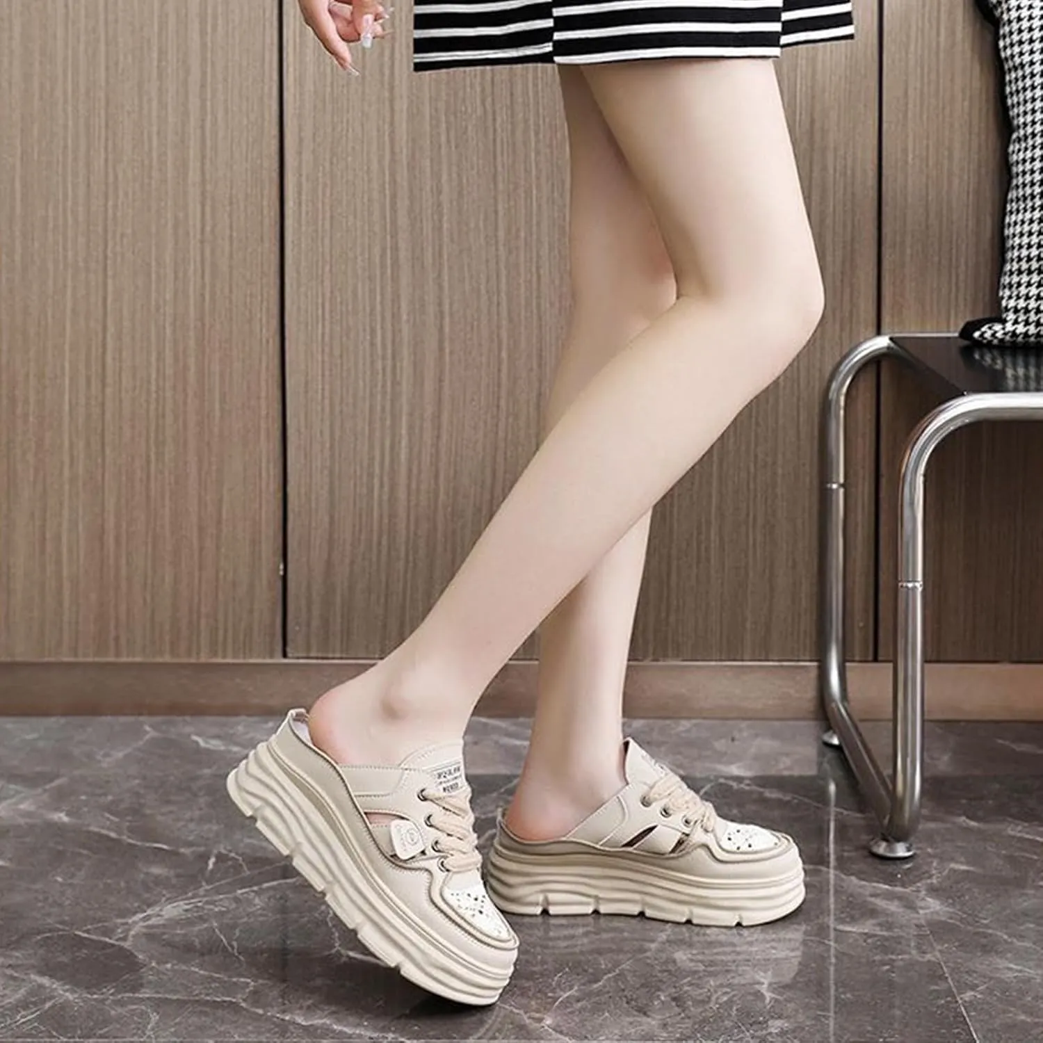 Fashion Comfortable Women's Platform Sneakers with Breathable Cutout Design and Lace Up Closure - Perfect for Summer