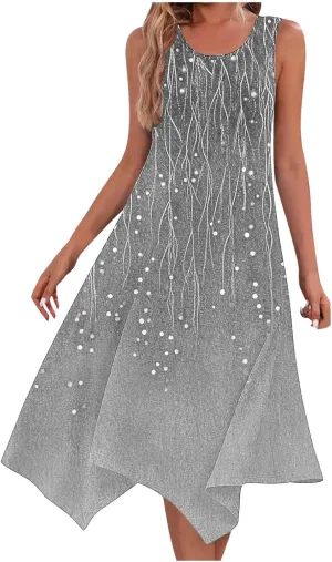 Fashion Floral Printed Dress for Women Trendy 2025 Spring Summer Beach Dresses Casual Round Neck Sleeveless Dress