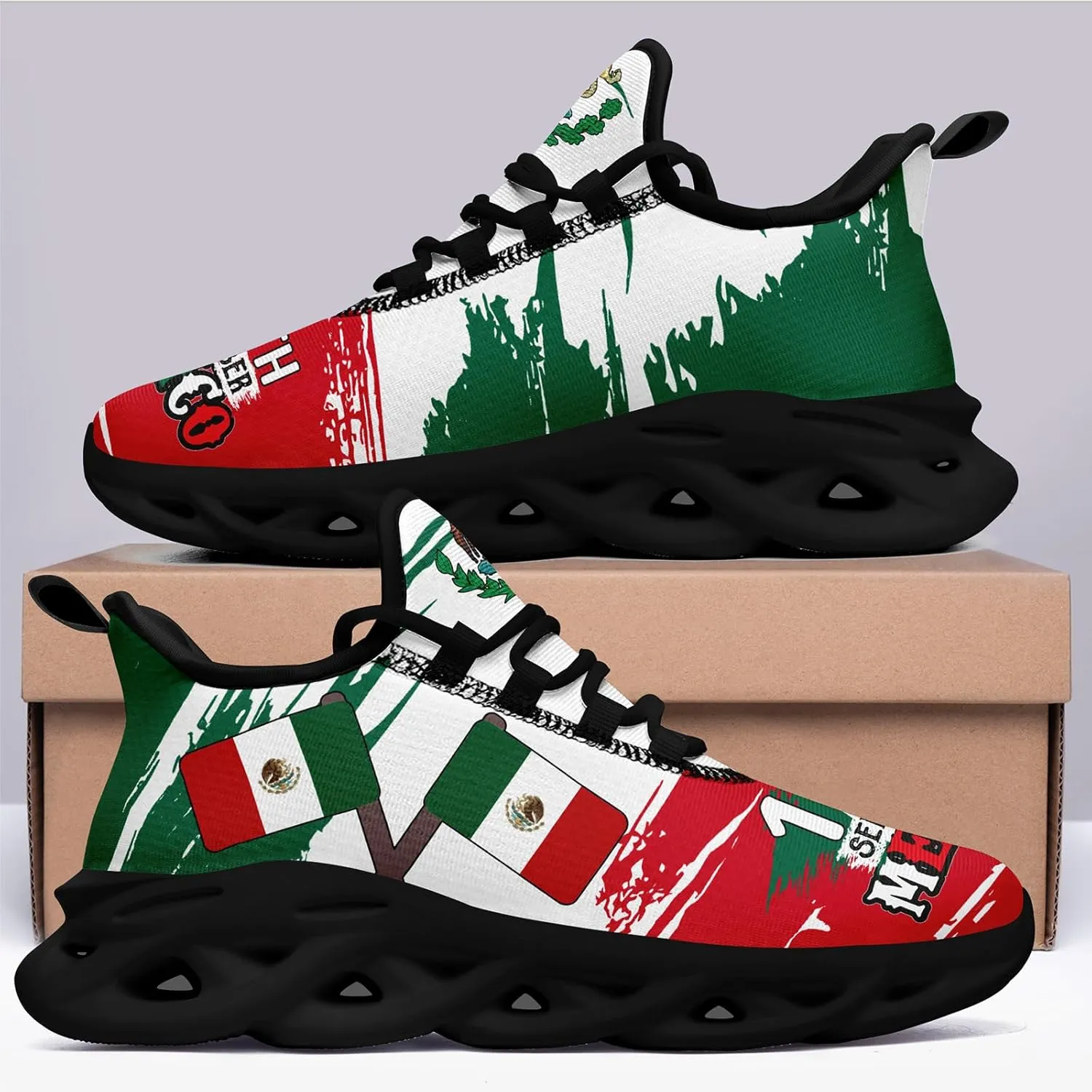 Fashion Mexico Flag Sneakers for Men Women Mesh Lightweight Breathable Stylish Mexican Sports Athletic Shoes