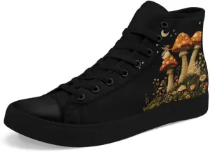 Fashion Women High-Top Canvas Shoes Men's Print Mushroom Floral Plant Lace-up Flat Stylish Gift Sneaker Couple Shoes