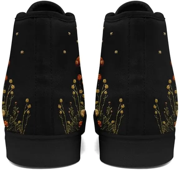 Fashion Women High-Top Canvas Shoes Men's Print Mushroom Floral Plant Lace-up Flat Stylish Gift Sneaker Couple Shoes