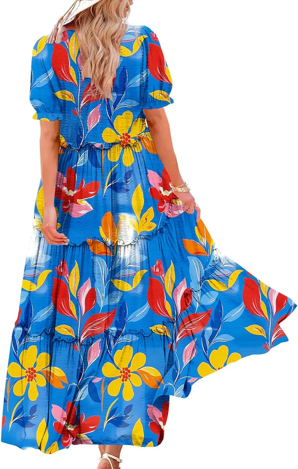Fashion Womens Flower Print Summer Dresses Cake Lace Skirt Short Sleeve Beach Dress Casual Crewneck Dresses