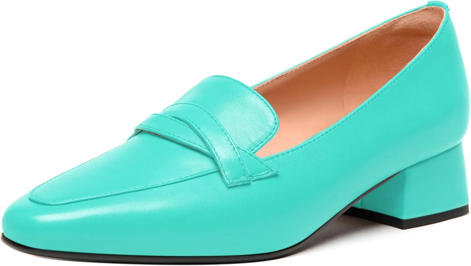 FEMSTEP Women's Loafer Square Toe Slip On Casual Office Matte Leather Chunky Low Heel Formal Shoes 1.5 Inch