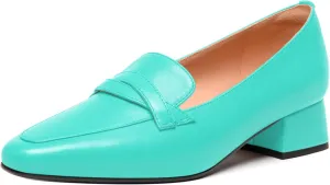 FEMSTEP Women's Loafer Square Toe Slip On Casual Office Matte Leather Chunky Low Heel Formal Shoes 1.5 Inch