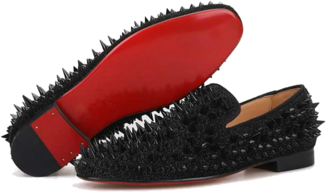 FERUCCI Men Black Spikes Slippers Loafers Flat with Crystal GZ Rhinestone