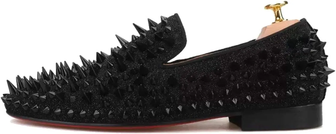 FERUCCI Men Black Spikes Slippers Loafers Flat with Crystal GZ Rhinestone