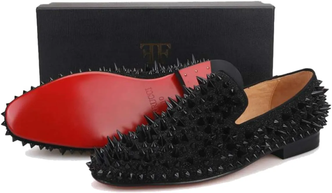 FERUCCI Men Black Spikes Slippers Loafers Flat with Crystal GZ Rhinestone
