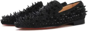 FERUCCI Men Black Spikes Slippers Loafers Flat with Crystal GZ Rhinestone
