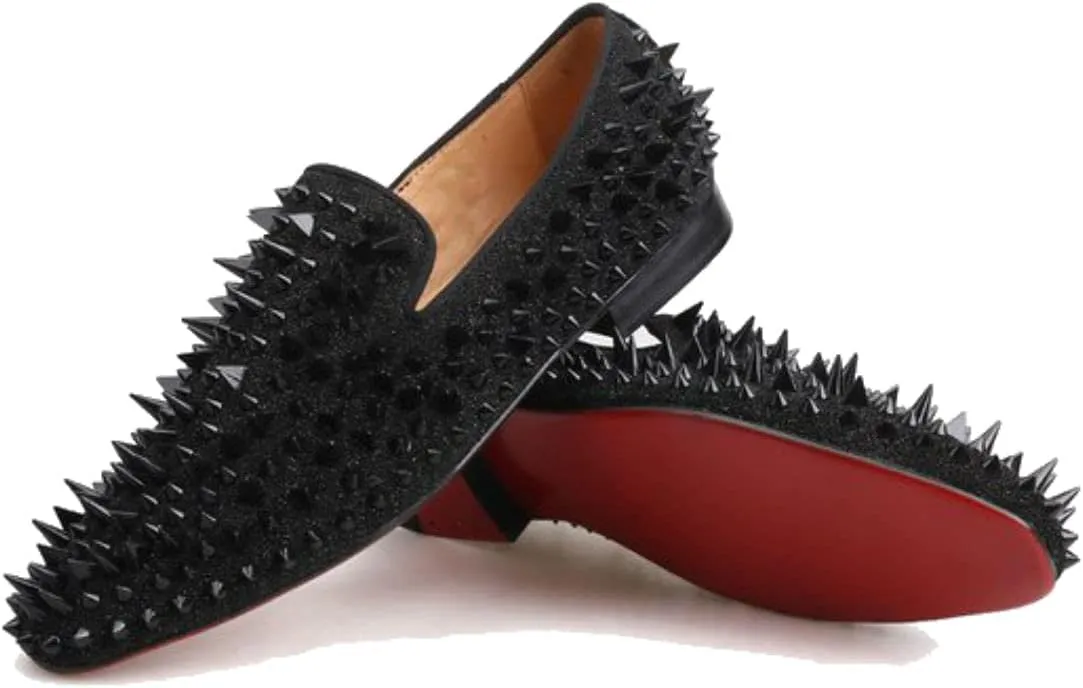 FERUCCI Men Black Spikes Slippers Loafers Flat with Crystal GZ Rhinestone