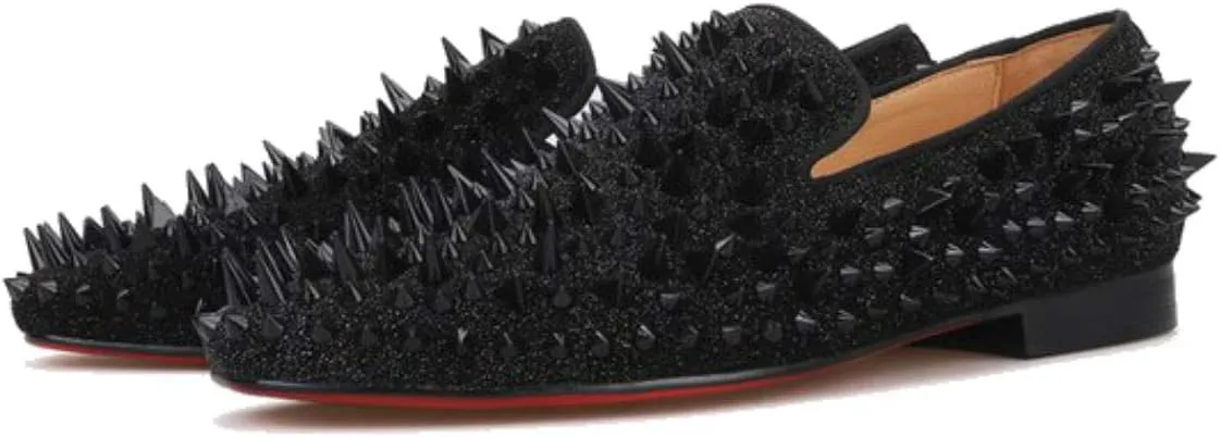 FERUCCI Men Black Spikes Slippers Loafers Flat with Crystal GZ Rhinestone