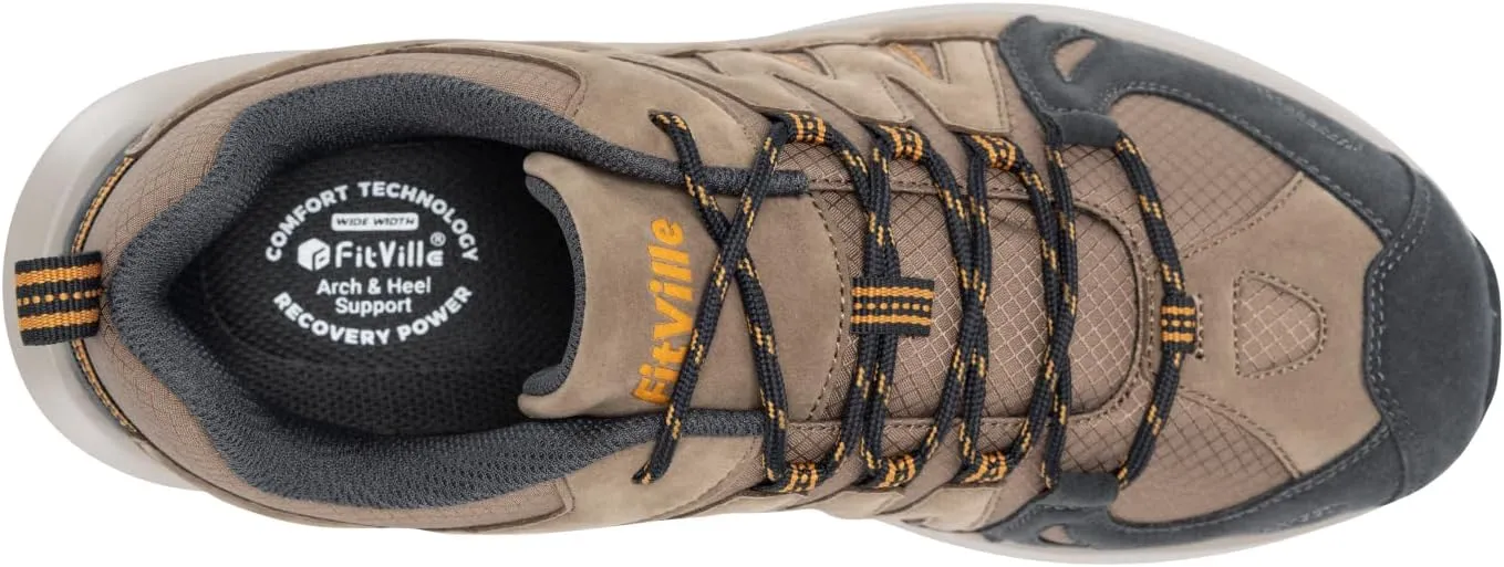 FitVille Men's Wide Hiking Shoes for Men Go Walking Hiking Shoes Trekking Trails Sneakers with Arch Support