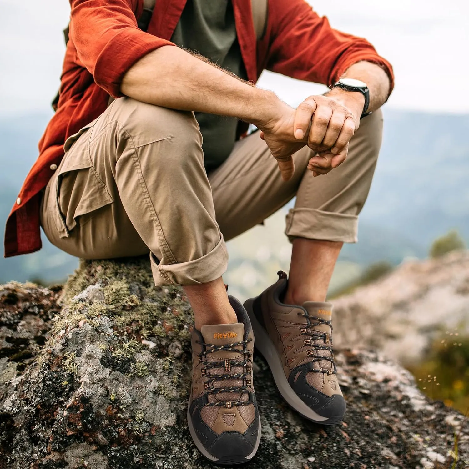 FitVille Men's Wide Hiking Shoes for Men Go Walking Hiking Shoes Trekking Trails Sneakers with Arch Support