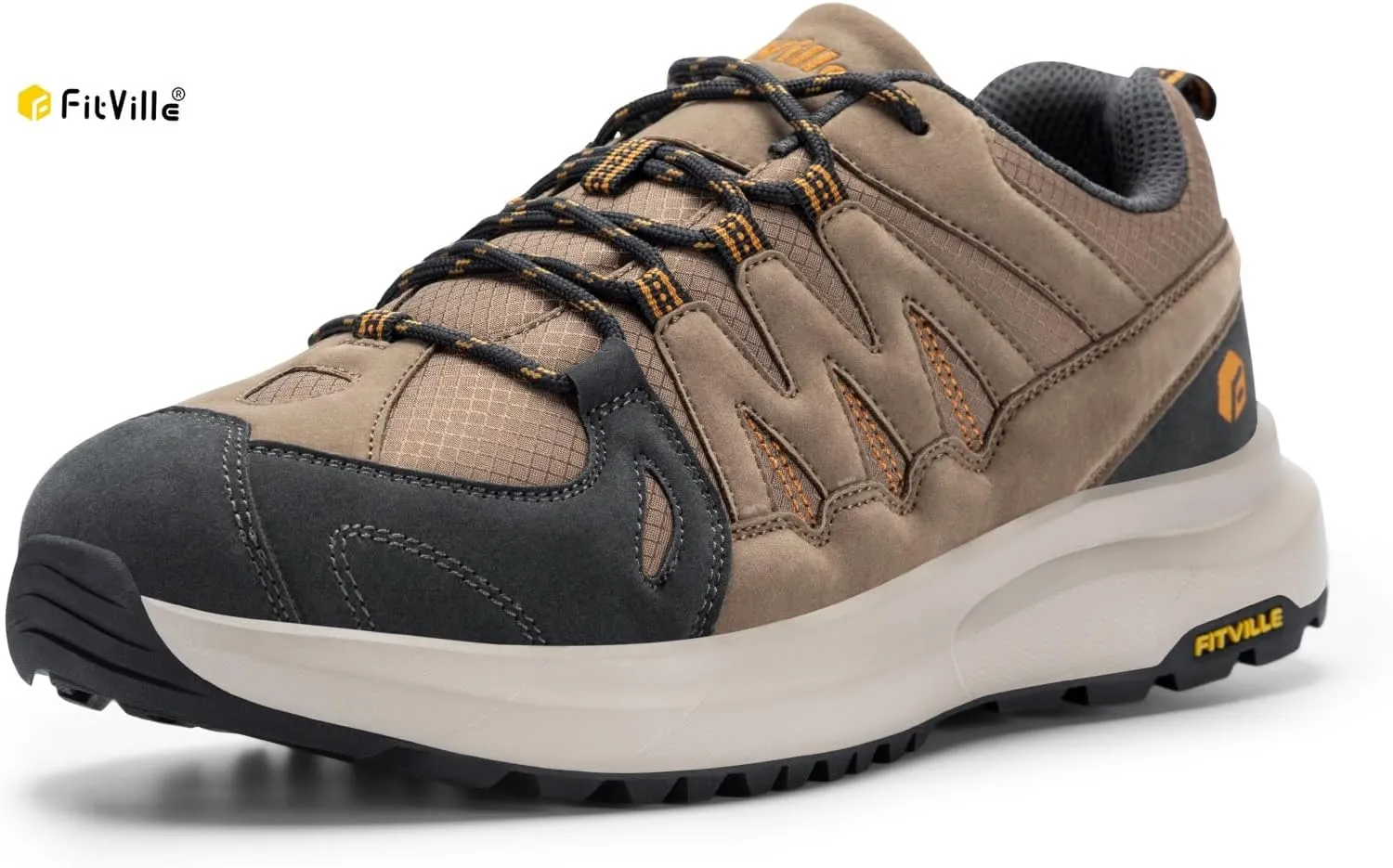 FitVille Men's Wide Hiking Shoes for Men Go Walking Hiking Shoes Trekking Trails Sneakers with Arch Support