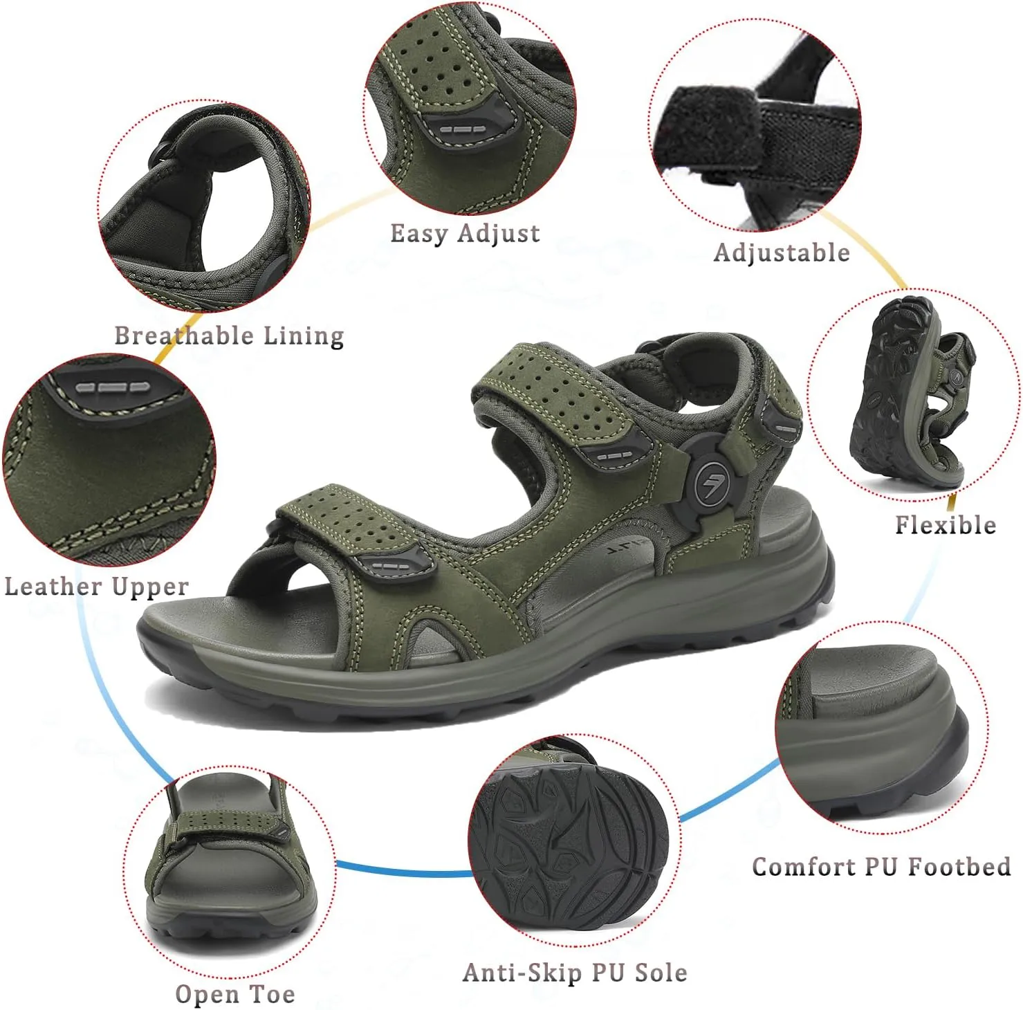 FLARUT Men's Sport Sandals Outdoor Hiking Sandal Open Toe Walking Sandals for Summer Beach Water Shoes
