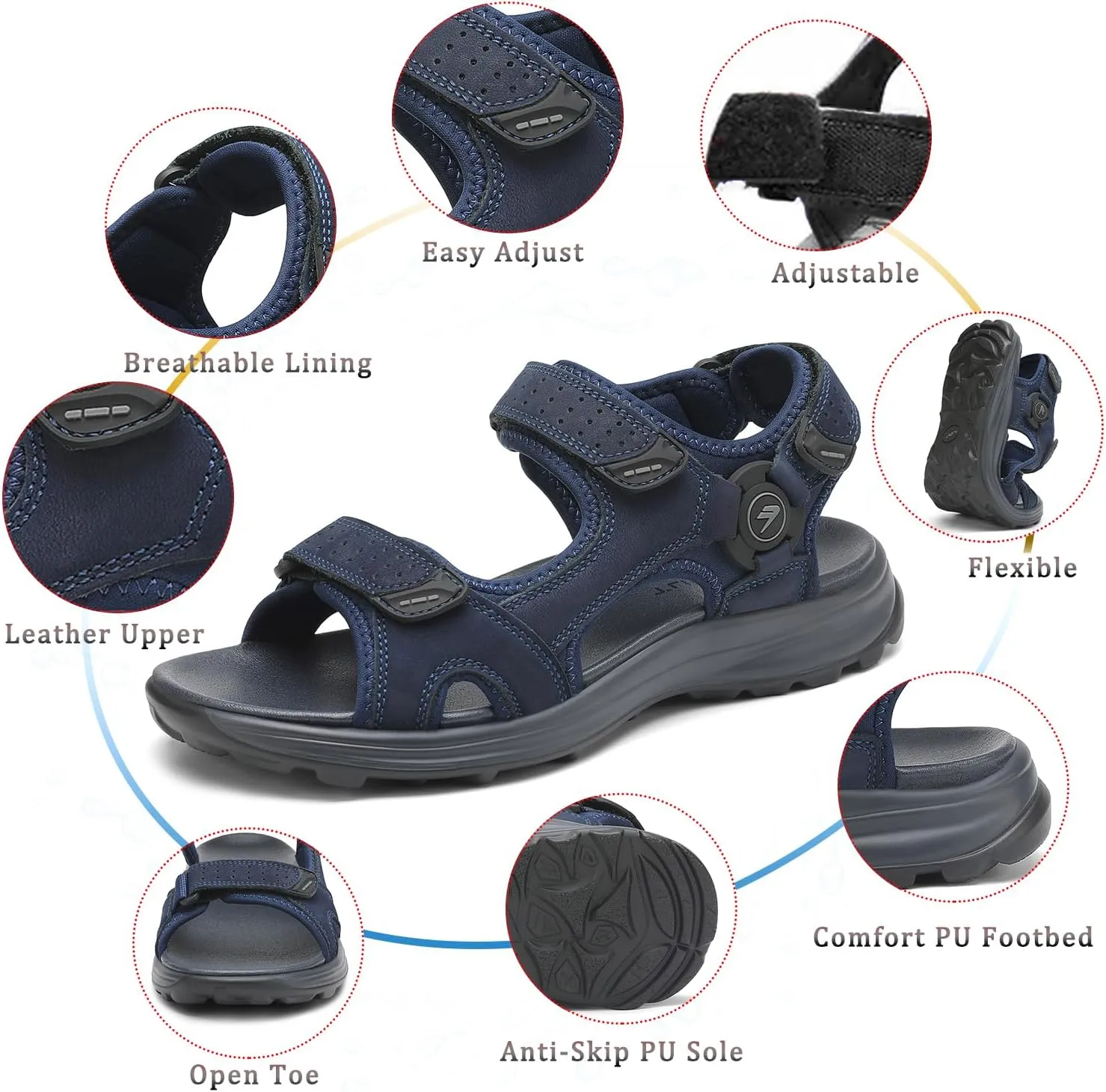 FLARUT Men's Sport Sandals Outdoor Hiking Sandal Open Toe Walking Sandals for Summer Beach Water Shoes