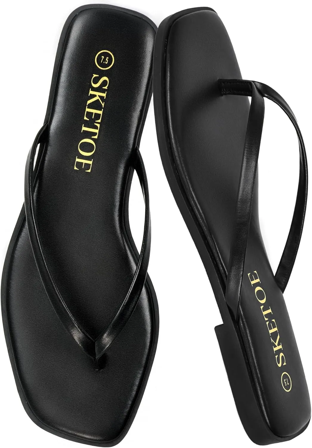 Flip Flops for Women Square Toe Flat Sandals for Women Comfortable Thong Sandals Vegan Leather Flip Flops Lightweight Summer Beach Sandals Dressy Vacation Essentials Slides