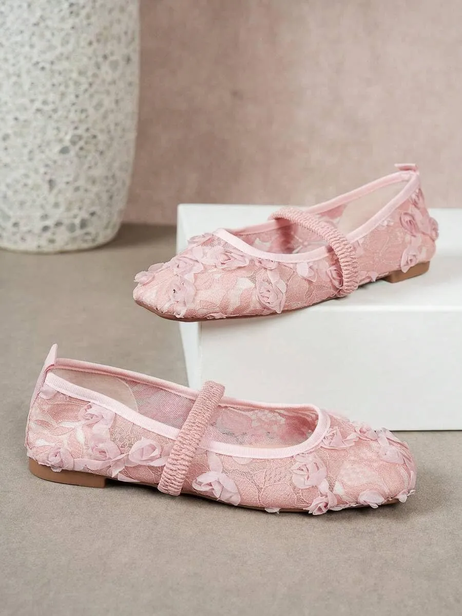 Floral Plus Size Women's Square Toe Loafers Lace Patchwork Floral Hollow Out Flats Breathable Casual Outdoor Shoes