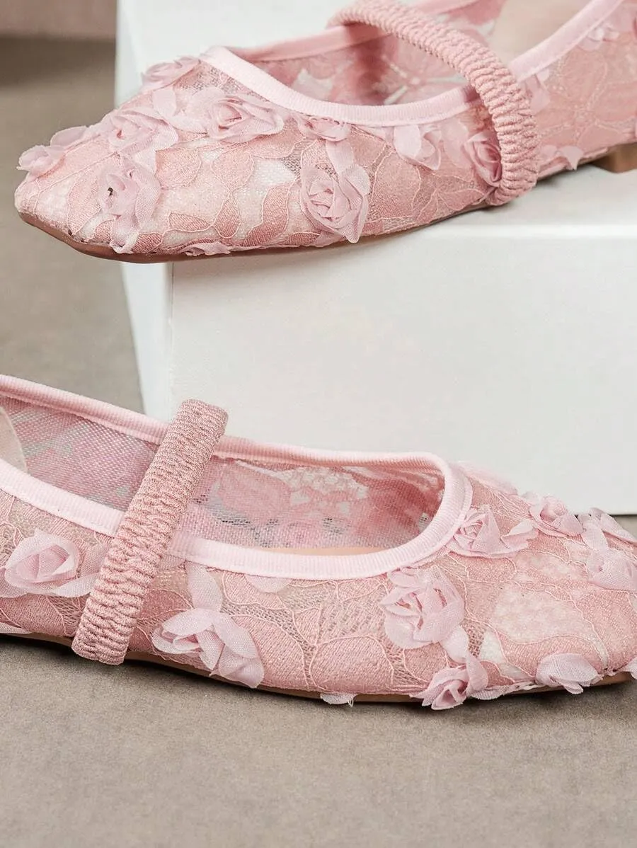 Floral Plus Size Women's Square Toe Loafers Lace Patchwork Floral Hollow Out Flats Breathable Casual Outdoor Shoes