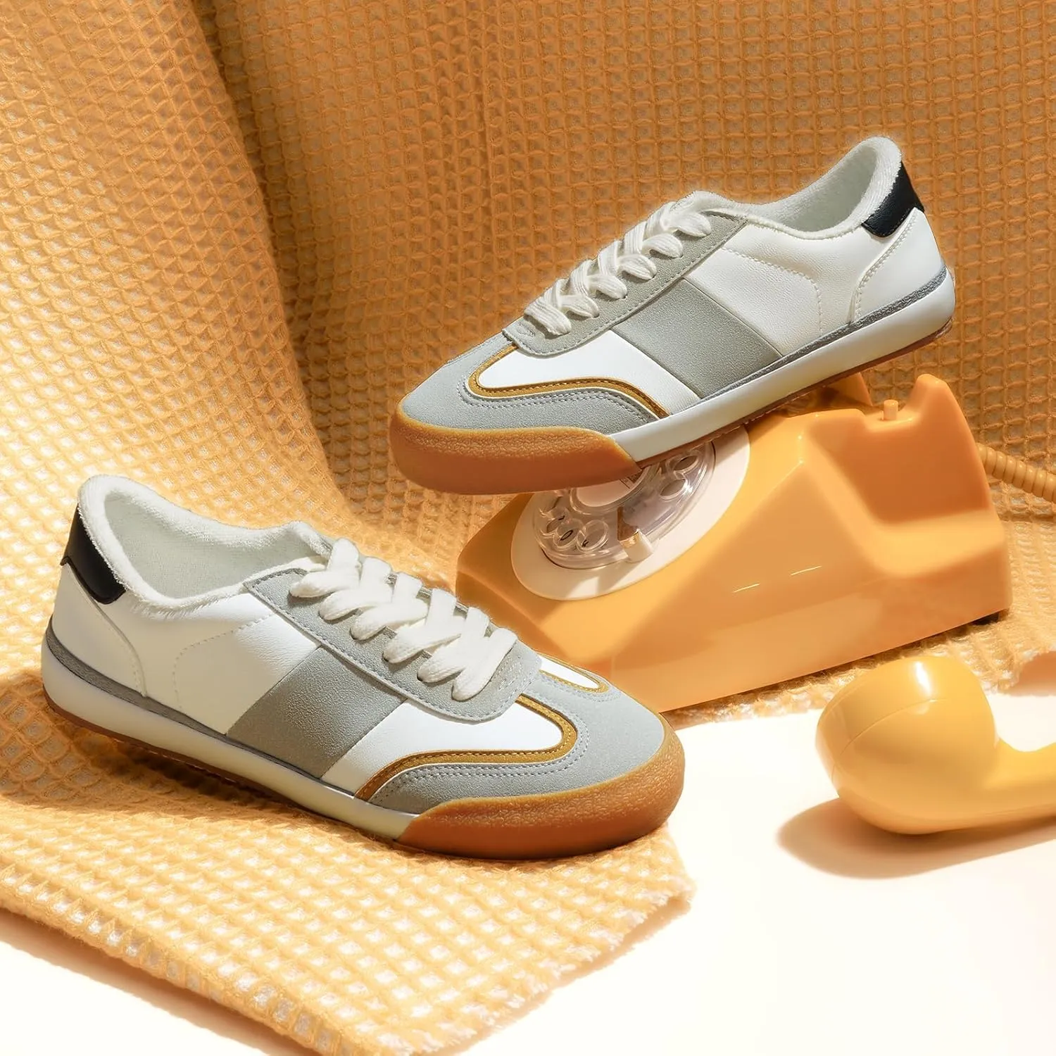 FUNKYMONKEY Women Fashion Sneakers Lace Up Comfort Casual Tennis Skate Shoes Lightweight Anti Slip Walking Footwear