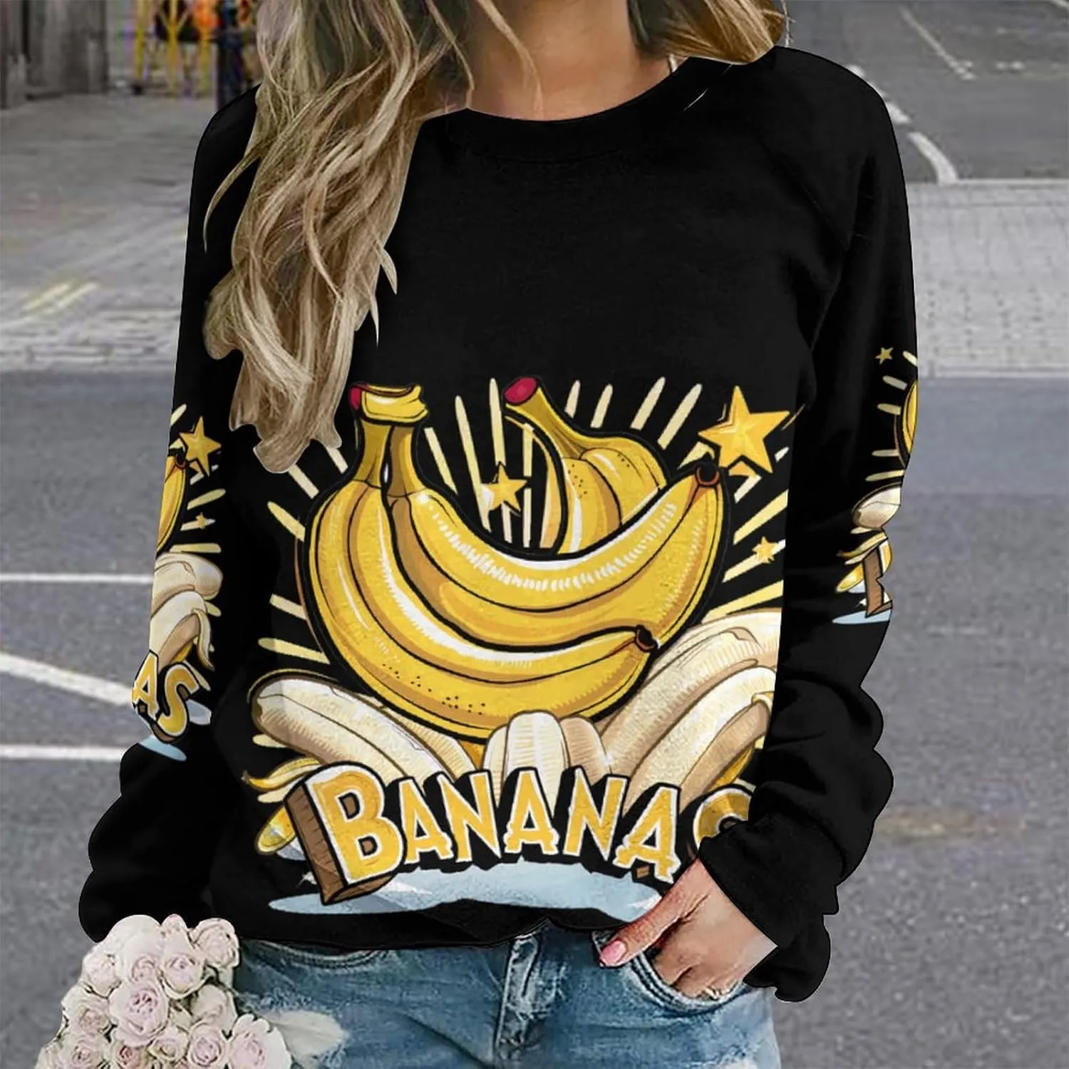 Funny Bananas Womens Sweatshirt Fashion Long Sleeve Crewneck Pullovers Casual Loose Tops