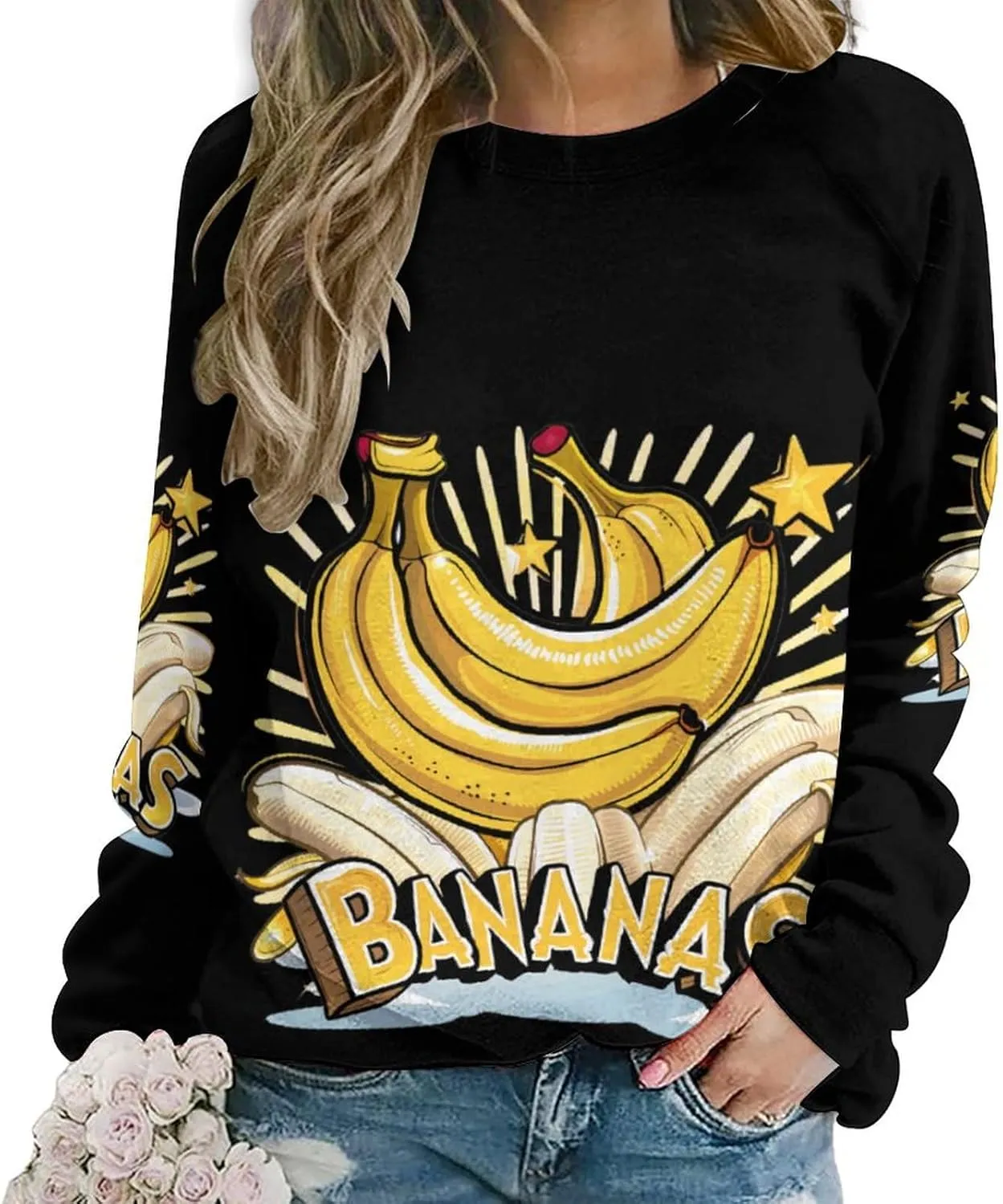 Funny Bananas Womens Sweatshirt Fashion Long Sleeve Crewneck Pullovers Casual Loose Tops