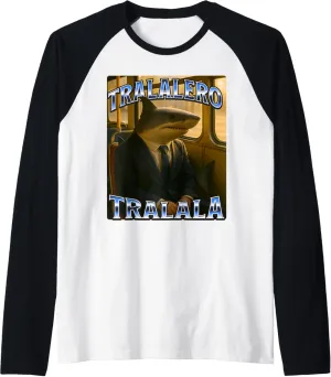 Funny Tralalero Tralala Brainrot Meme Shark With Sneakers Raglan Baseball Tee