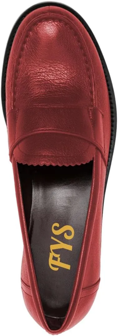 FYS Women's Classic Round Toe Flat Slip On Penny Loafer Casual Chunky Low Heel Oxford Work Dress Office Business 1 Inch Shoes Size 4-16 US