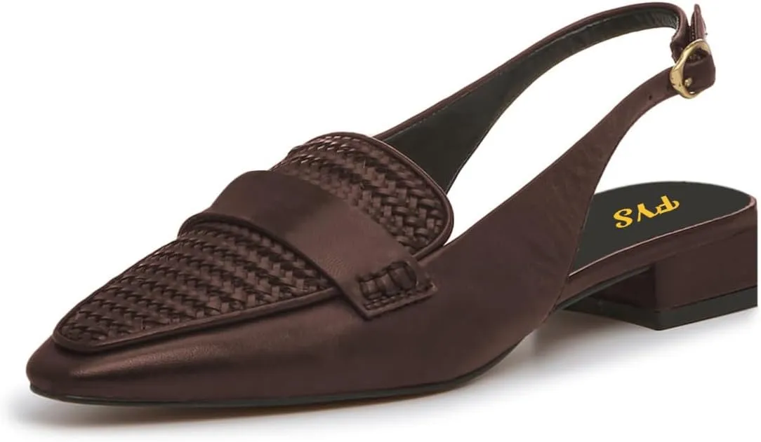 FYS Women's Pointed Toe Penny Loafers Chunky Block Low Heel Slingback Pumps Slip on Braid Work Office Shoes Size 4-16 US