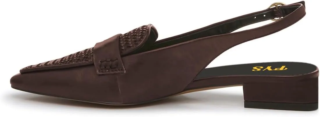 FYS Women's Pointed Toe Penny Loafers Chunky Block Low Heel Slingback Pumps Slip on Braid Work Office Shoes Size 4-16 US