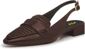 FYS Women's Pointed Toe Penny Loafers Chunky Block Low Heel Slingback Pumps Slip on Braid Work Office Shoes Size 4-16 US