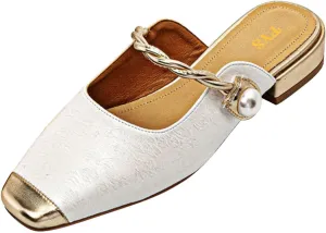 FYS Women's Square Cap Toe Mules Chunky Low Heel Open Back Loafers Slip on Fashion Outfit Street Shoes Size 4-16 US