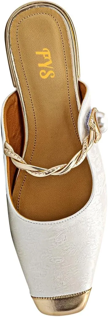 FYS Women's Square Cap Toe Mules Chunky Low Heel Open Back Loafers Slip on Fashion Outfit Street Shoes Size 4-16 US