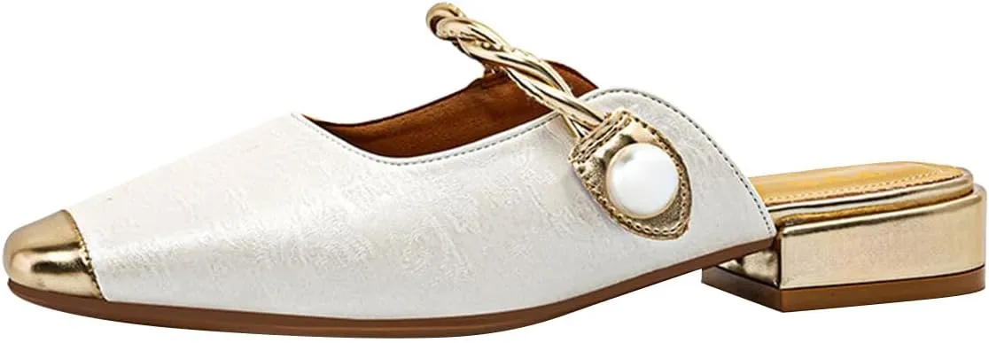 FYS Women's Square Cap Toe Mules Chunky Low Heel Open Back Loafers Slip on Fashion Outfit Street Shoes Size 4-16 US