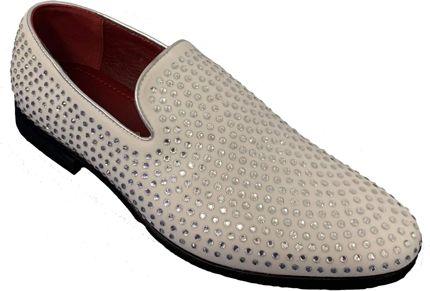 G4U-Alberto Fellini Men's Dress Shoes Rhinestone Loafers Stage Tuxedo Fashion Glitter, 12 White