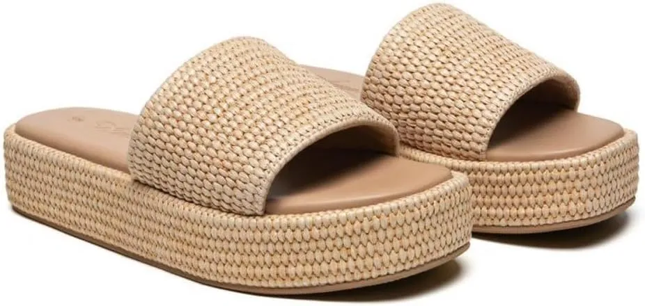 Geerta Women's Platform Raffia Sandals Comfortable Open Toe Slip On Beach Slides Sandals for Summer Casual Walking Shoes Cruise Vacation