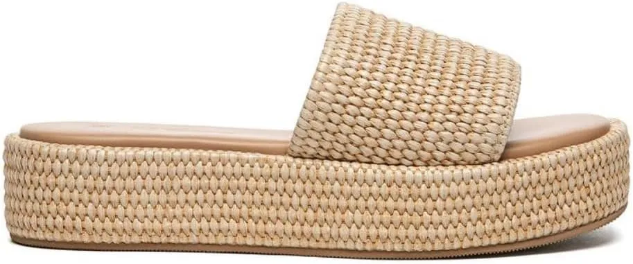 Geerta Women's Platform Raffia Sandals Comfortable Open Toe Slip On Beach Slides Sandals for Summer Casual Walking Shoes Cruise Vacation