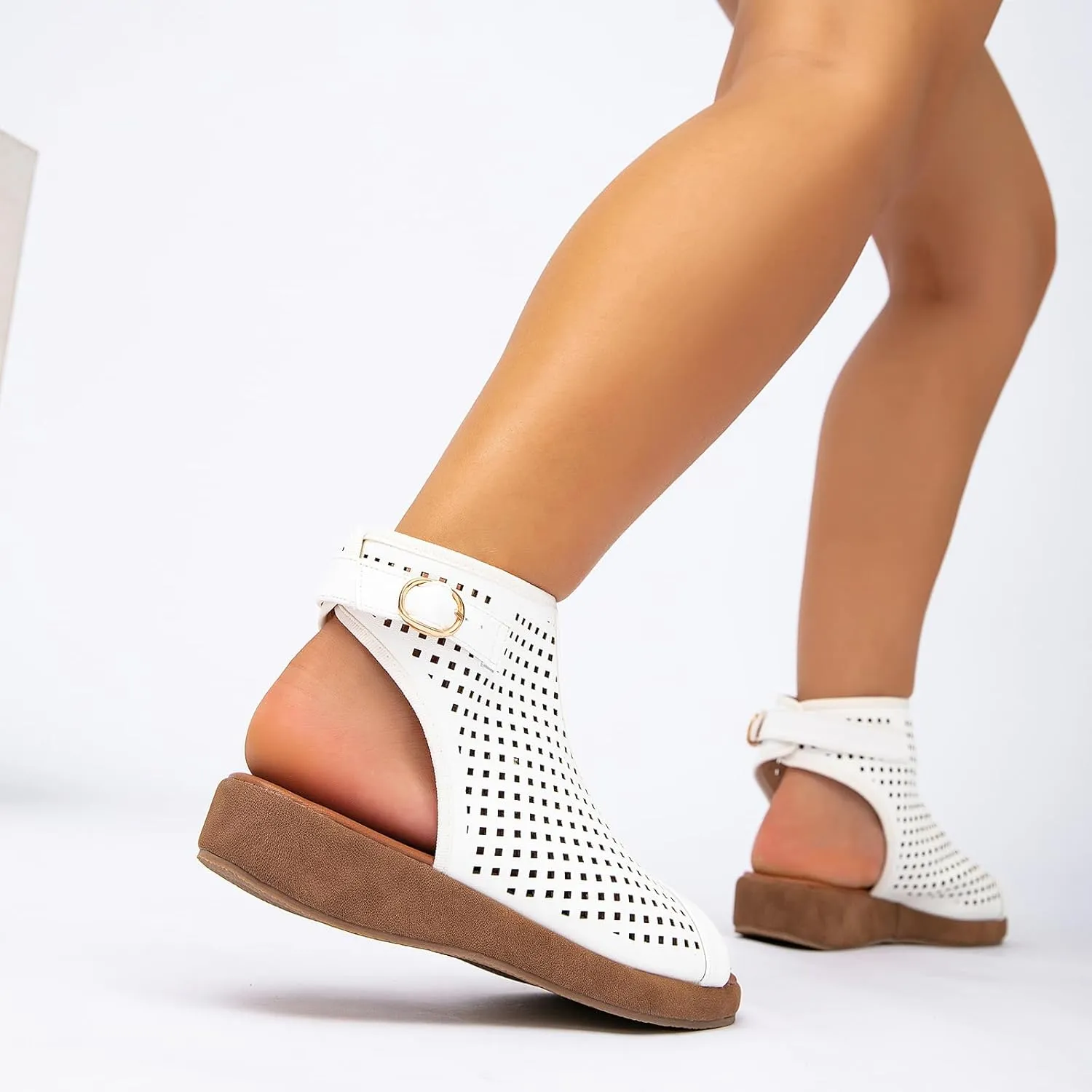 getmorebeauty Women's Platform Sandals Sling Wedge Sandals Hollow-Out Low Heel Open Toe Ankle Boots Cutout Shoes Slingback Sandals