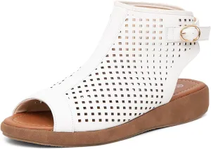 getmorebeauty Women's Platform Sandals Sling Wedge Sandals Hollow-Out Low Heel Open Toe Ankle Boots Cutout Shoes Slingback Sandals