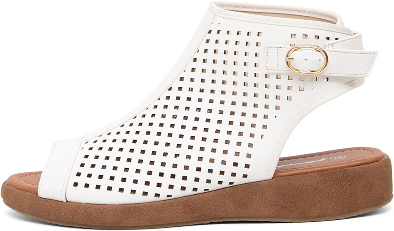 getmorebeauty Women's Platform Sandals Sling Wedge Sandals Hollow-Out Low Heel Open Toe Ankle Boots Cutout Shoes Slingback Sandals