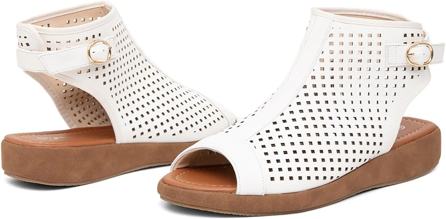 getmorebeauty Women's Platform Sandals Sling Wedge Sandals Hollow-Out Low Heel Open Toe Ankle Boots Cutout Shoes Slingback Sandals