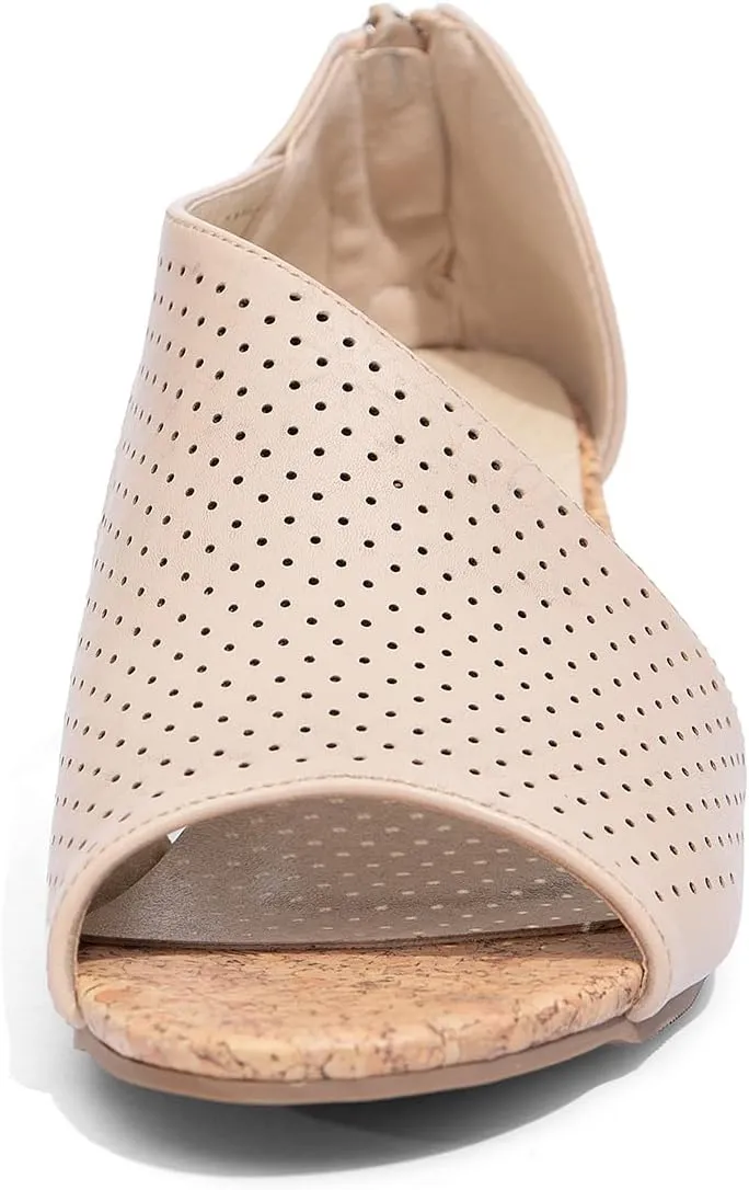 getmorebeauty Women's Side Cutout Wedge Sandals Back Zipper Open Toe Slides Breathable Hollow Mid Heel Summer Shoes