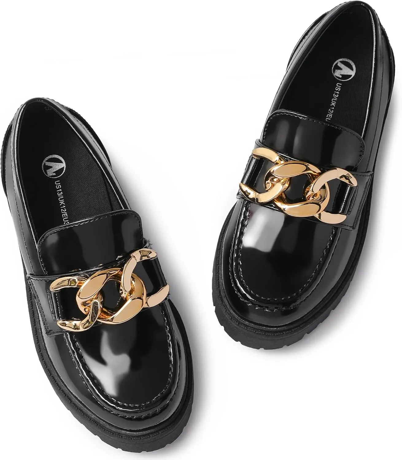 Girl's Platform Loafers Slip On Chain Chunky Shoes Round Toe School Uniform Dress Flats