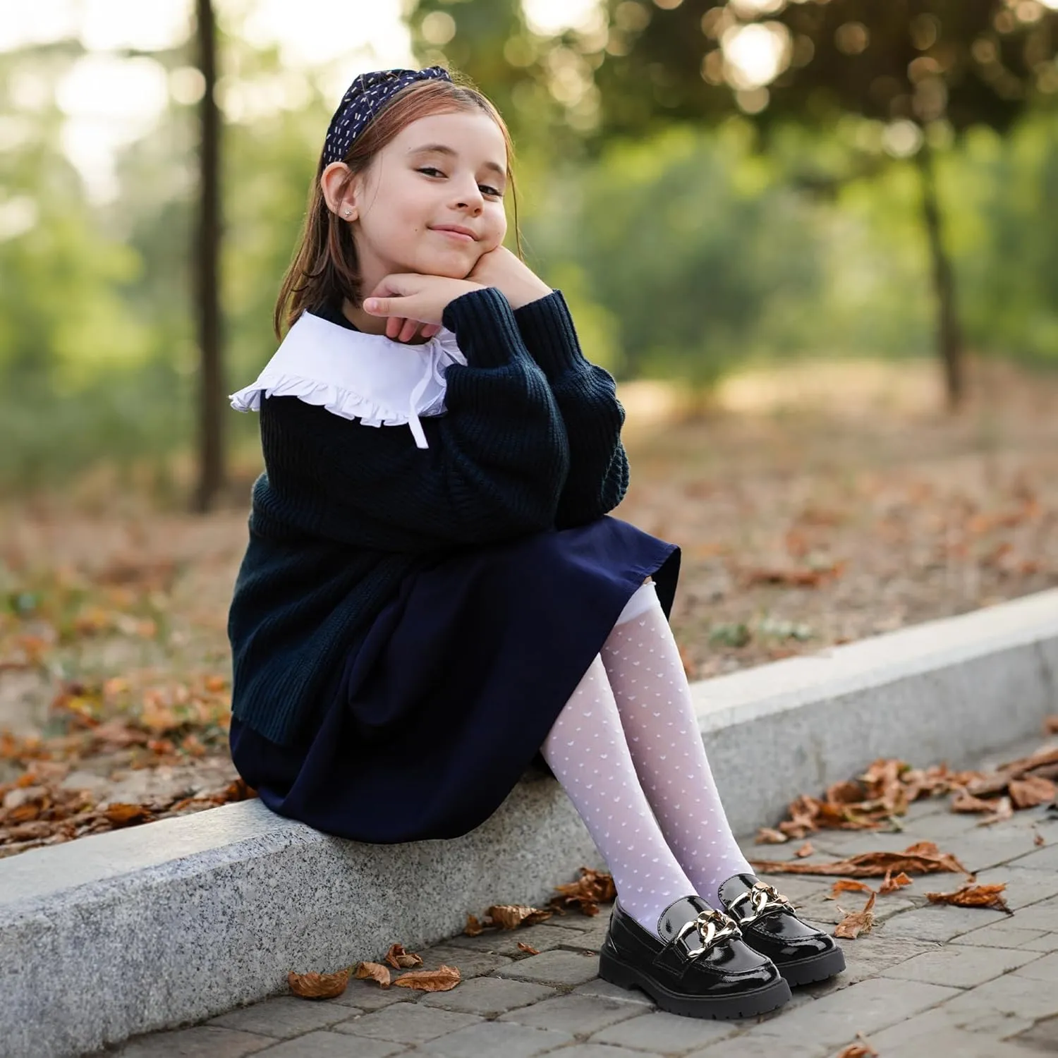 Girl's Platform Loafers Slip On Chain Chunky Shoes Round Toe School Uniform Dress Flats