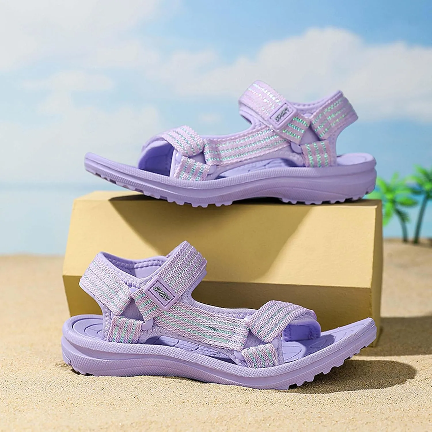 Girls Sandals Fashion Soft Bottom Non Slip Comfortable Adjustable Straps Princess Kids Open Toe Beach Sandals