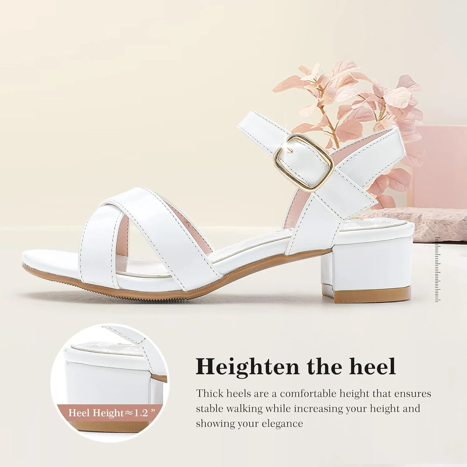 Girls Sandals Kids Heels Open Toe Ankle Strap Dress Shoes Flower Wedding Party for Toddler Little Big Kid