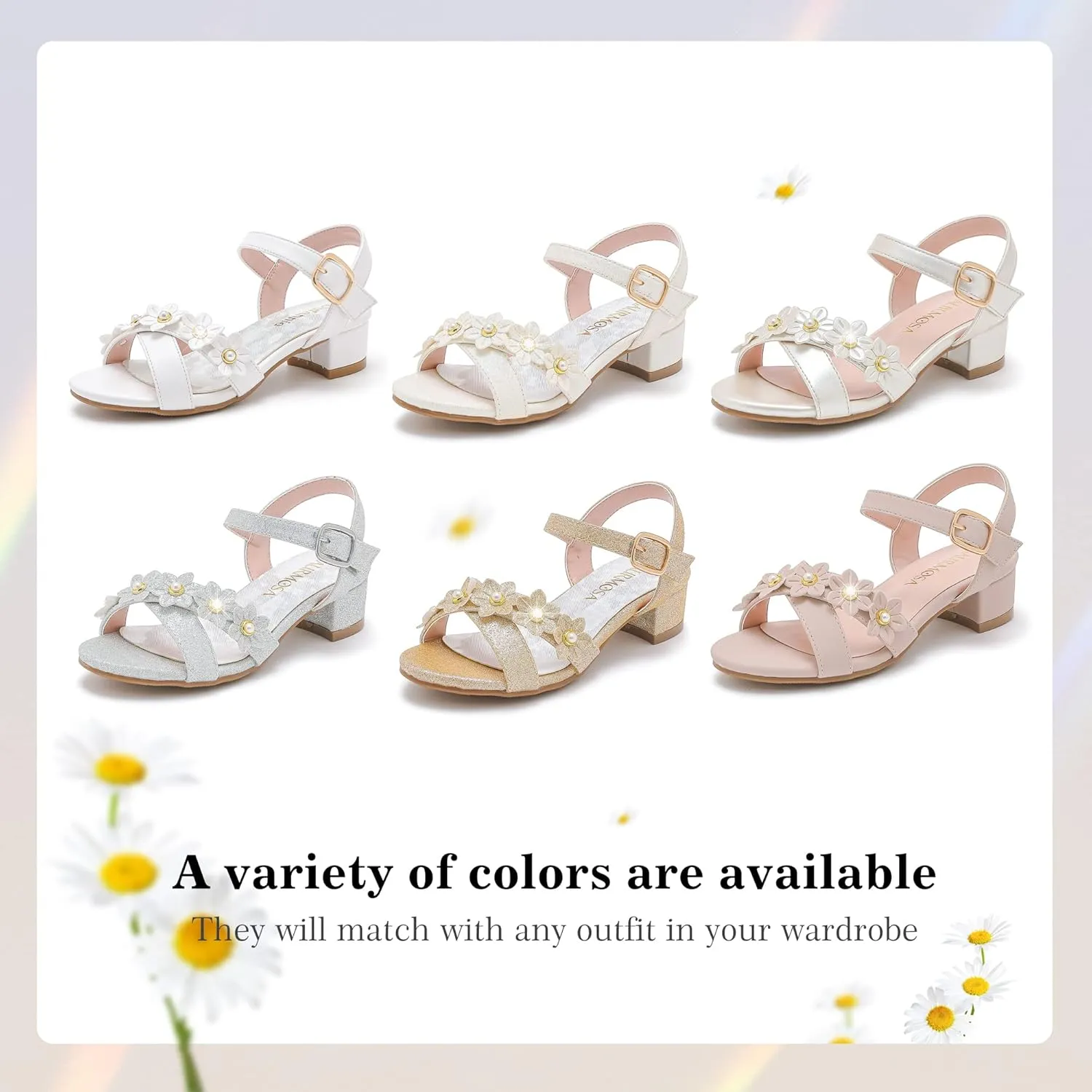 Girls Sandals Kids Heels Open Toe Ankle Strap Dress Shoes Flower Wedding Party for Toddler Little Big Kid