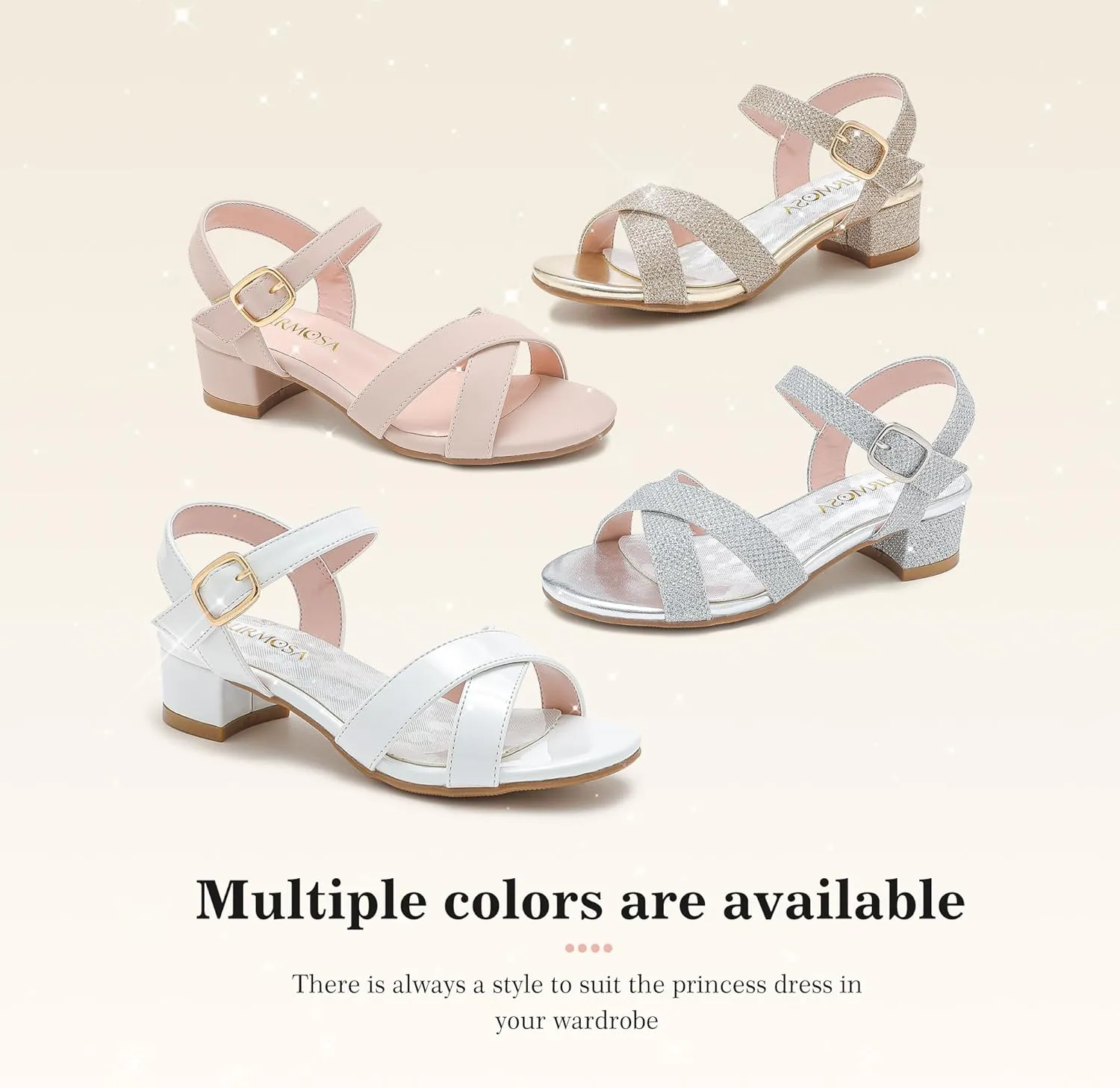 Girls Sandals Kids Heels Open Toe Ankle Strap Dress Shoes Flower Wedding Party for Toddler Little Big Kid