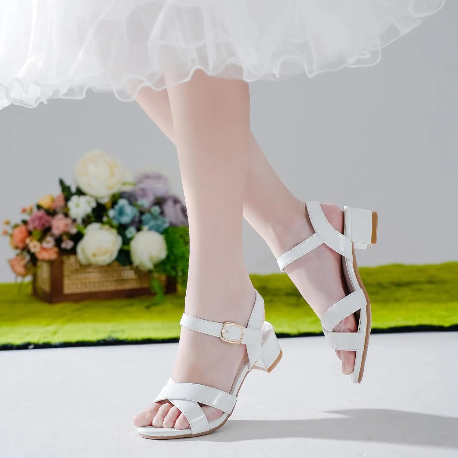 Girls Sandals Kids Heels Open Toe Ankle Strap Dress Shoes Flower Wedding Party for Toddler Little Big Kid