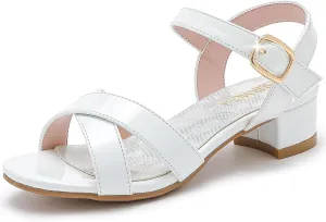 Girls Sandals Kids Heels Open Toe Ankle Strap Dress Shoes Flower Wedding Party for Toddler Little Big Kid