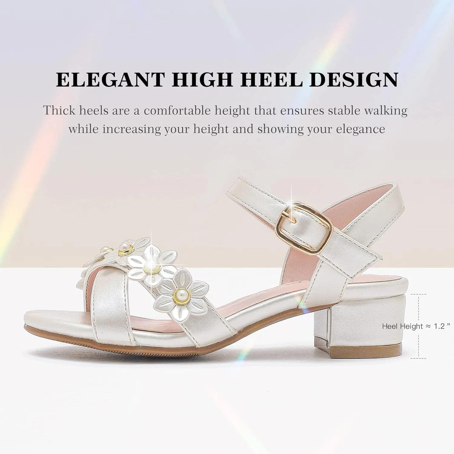 Girls Sandals Kids Heels Open Toe Ankle Strap Dress Shoes Flower Wedding Party for Toddler Little Big Kid